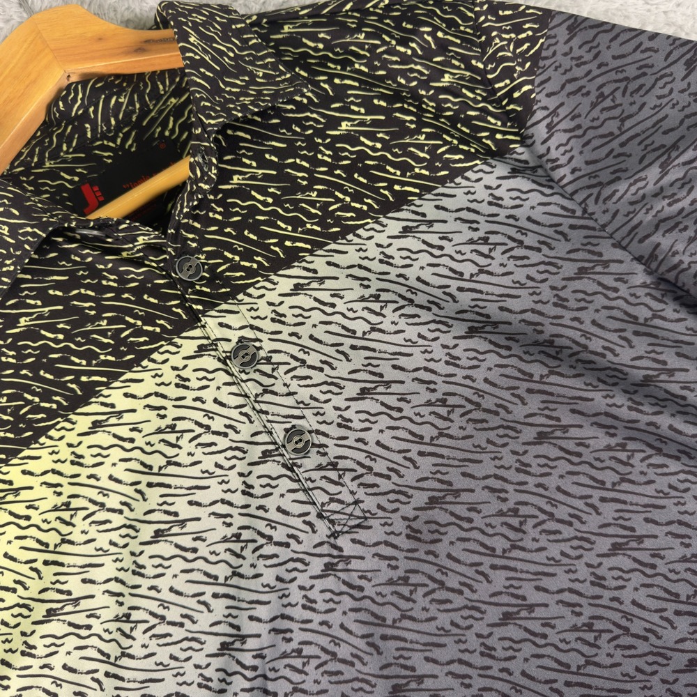 Jamie‎ Sadock Golf Polo Shirt Men's Large Short Sleeve Grey Yellow Patterned